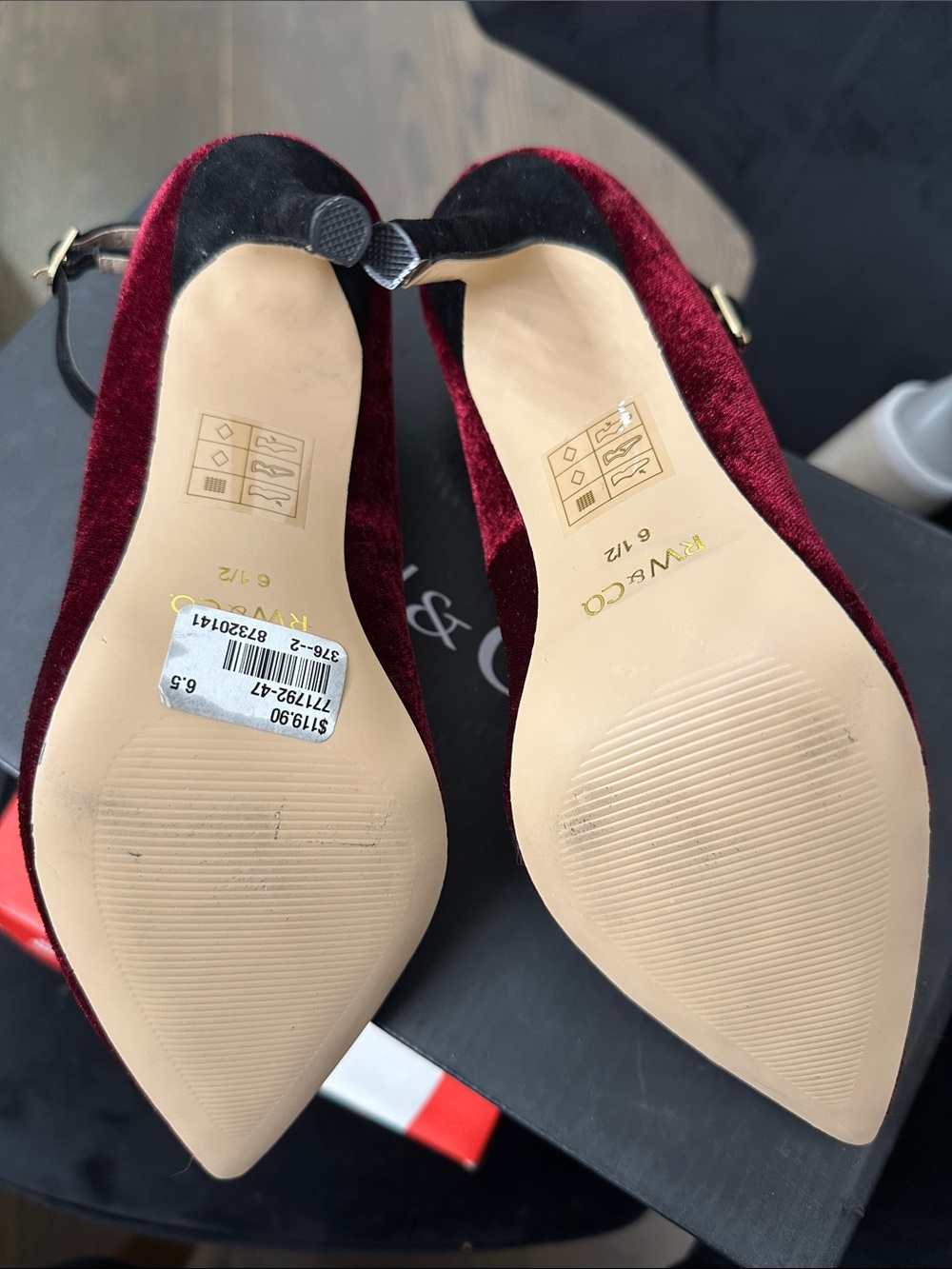 RW&CO. Burgundy Velvet Pointed-Toe Ankle-Strap Heels - Picture 4 of 5